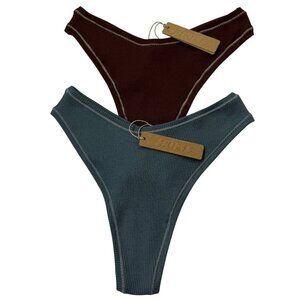 SKIMS Cotton Rib Dipped Thong Lot of 2 Kyanite Chocolate XS